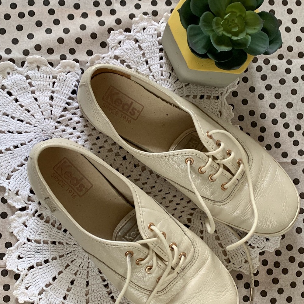 KEDS Pearl Leather Tennis Shoes Rose Gold